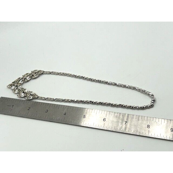 Vintage Silver Tone Bogoff Rhinestone Art Deco Style Drop Necklace - Picture 10 of 11